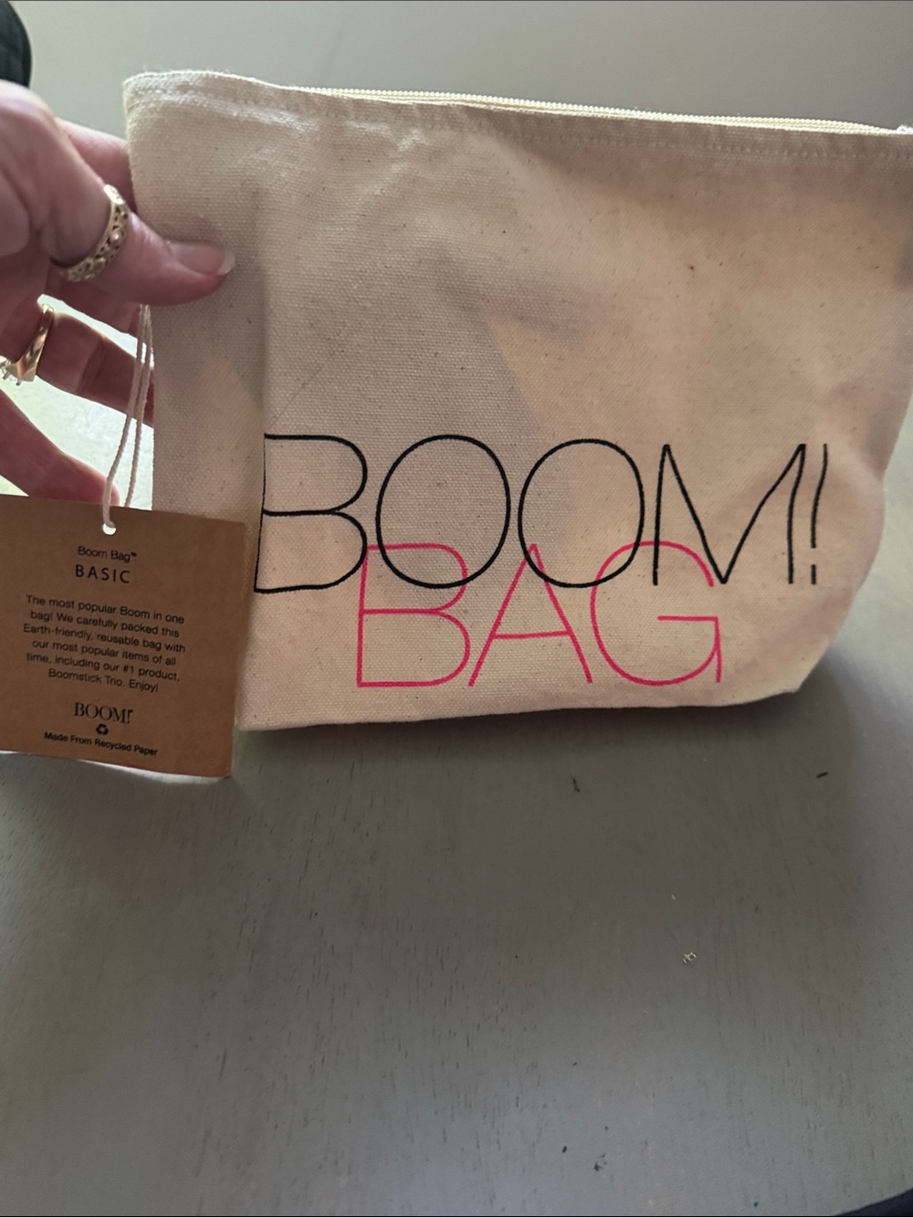 Boom! Bag Basic Canvas Pouch - Cream with Pink & Black Logo